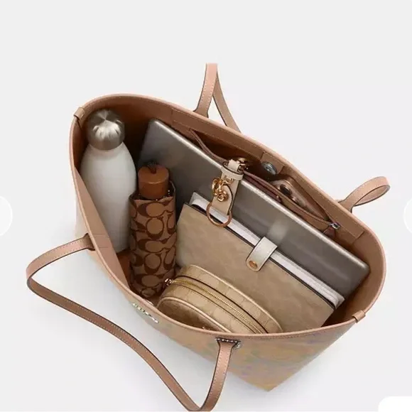 Coach City Tote Bag In Rainbow SignatureCanvas CDA93 Sand Multi